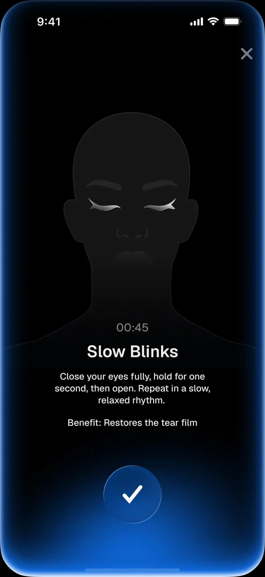 Slow Blinks screen in Eye Well