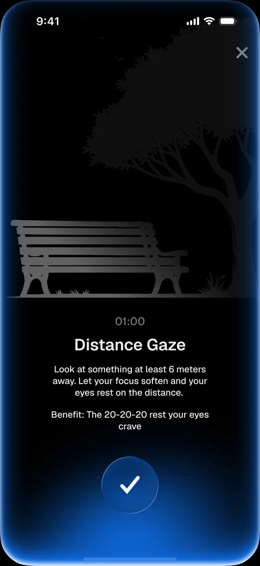 Distance Gaze exercise screen in Eye Well