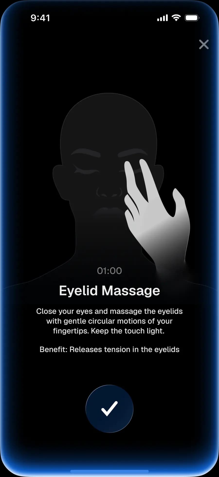Eyelid Massage exercise screen in Eye Well