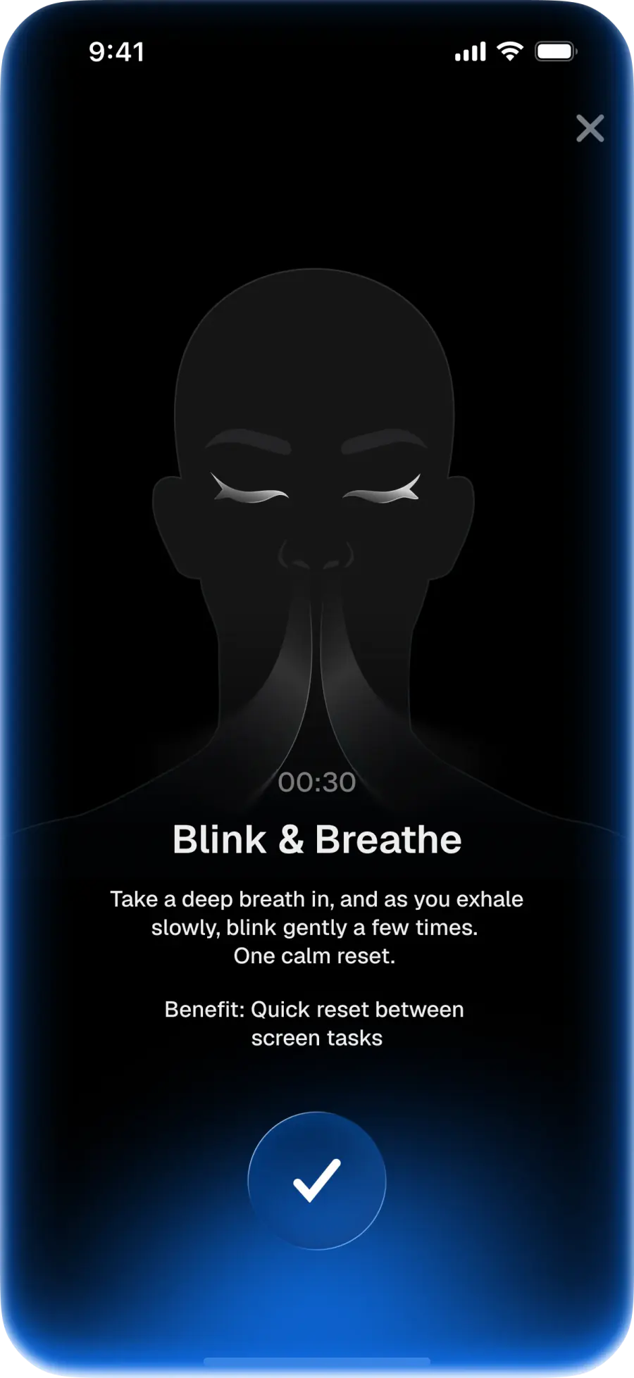 Blink & Breathe screen in EyeWell